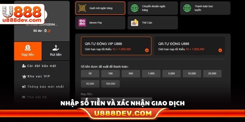 Điền số tiền muốn nạp và bấm xác nhận